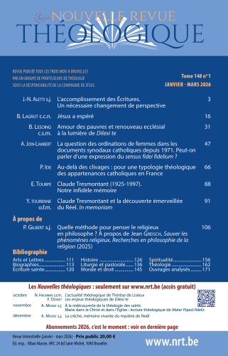 Nouvelle revue th&eacute;ologique, 148/1 - Janvier-Mars 2026 - Laccomplissement des &Eacute;critures. Un n&eacute;cessaire changement de perspective 