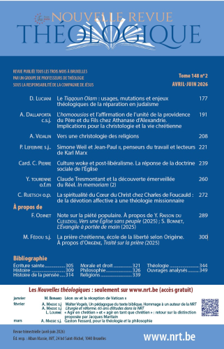 Nouvelle revue th&eacute;ologique, 148/2 - Avril-Juin 2026 - Le Tiqqoun Olam : usages, mutations et enjeux th&eacute;ologiques de la r&eacute;paration en juda&iuml;sme