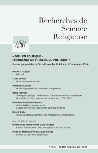 Recherches de Science Religieuse, 114/3 - Juillet - septembre 2026 - "Dieu en politique" 