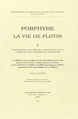 La Vie de Plotin: Etudes d'introduction